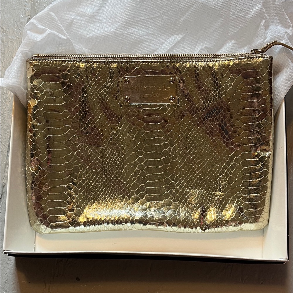 Kate Spade Metallic Gold Snakeskin Pouch